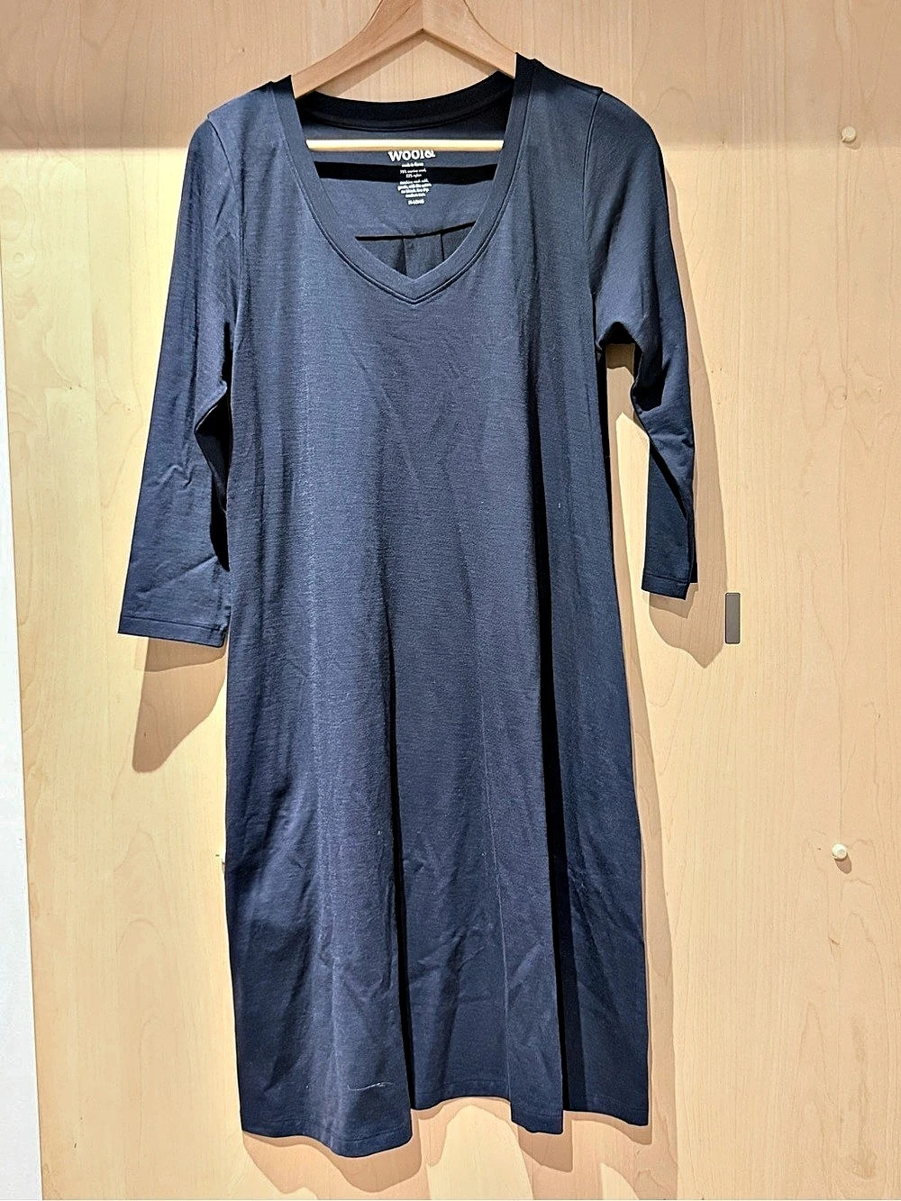 Wool& Willow Merino Wool Swing Dress with 3/4Sleeve in Blue: Size Medium